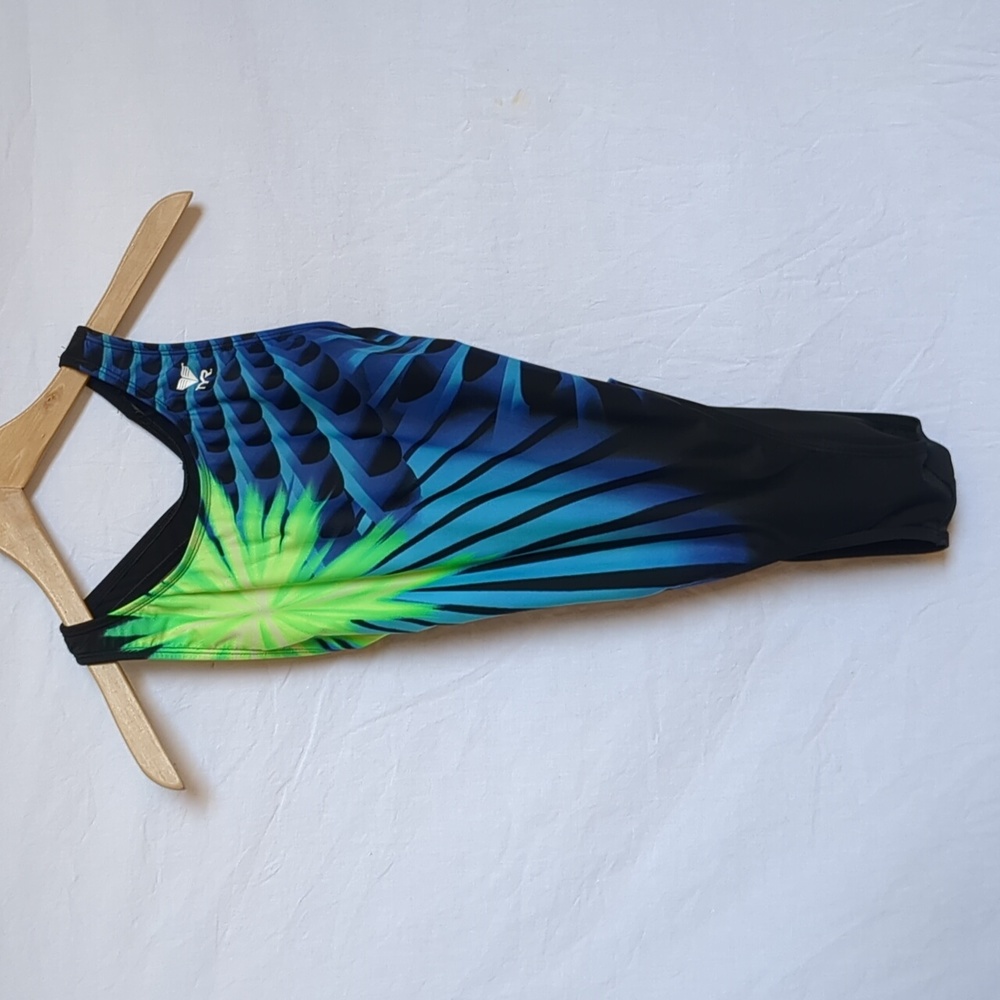 TYR Swimsuit Blue Green Lined Bathing Suit 8